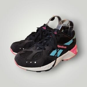 Reebok Mens Size 5.5 Aztrek Shoes Black Solar Pink Blue White DV8953